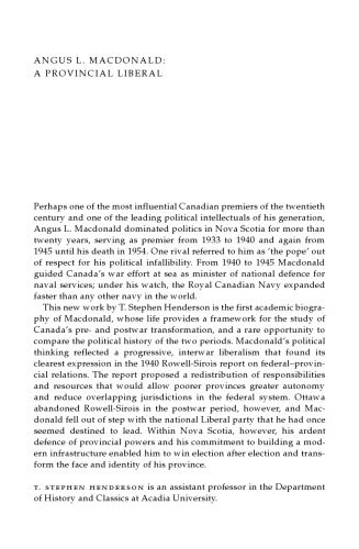 Angus L. Macdonald: A Provincial Liberal
