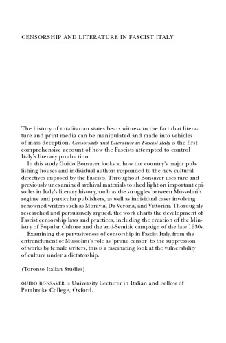 Censorship and Literature in Fascist Italy