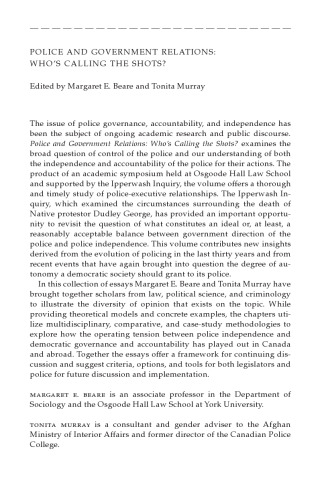 Police and Government Relations: Who's Calling the Shots?