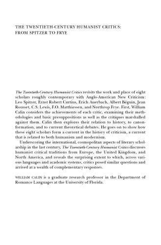 Twentieth-Century Humanist Critics: From Spitzer to Frye
