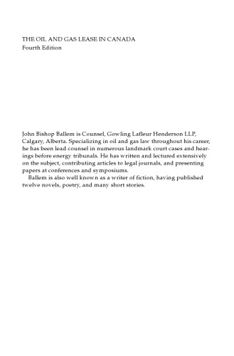 The Oil & Gas Lease in Canada: Fourth Edition