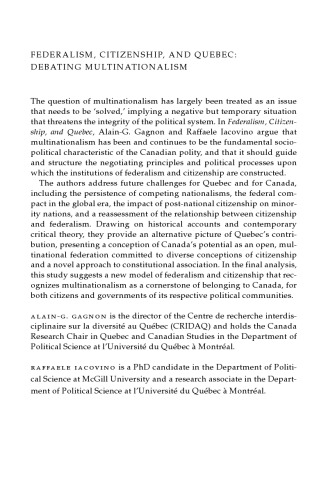 Federalism, Citizenship and Quebec