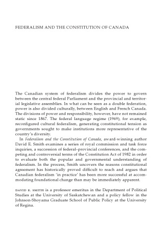 Federalism and the Constitution of Canada