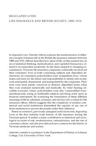 Regulated Lives: Life Insurance and British Society, 1800-1914