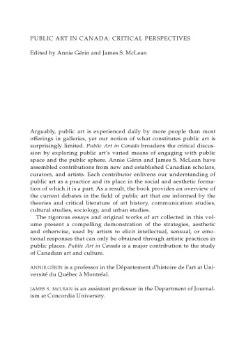 Public Art in Canada: Critical Perspectives