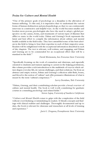 Culture and mental health : sociocultural influences, theory, and practice