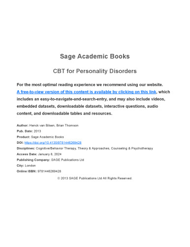 CBT for Personality Disorders