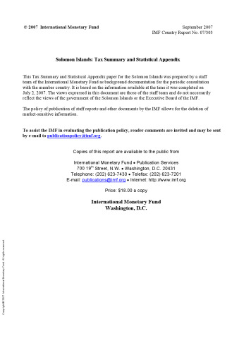 Solomon Islands : Tax Summary and Statistical Appendix