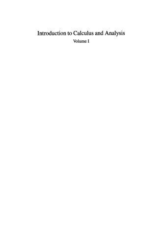 Introduction to Calculus and Analysis: Volume I