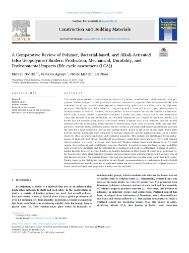A Comparative Review of Polymer, Bacterial-based, and Alkali-Activated (also Geopolymer) Binders: Production, Mechanical, Durability, and Environmental impacts (life cycle assessment (LCA))