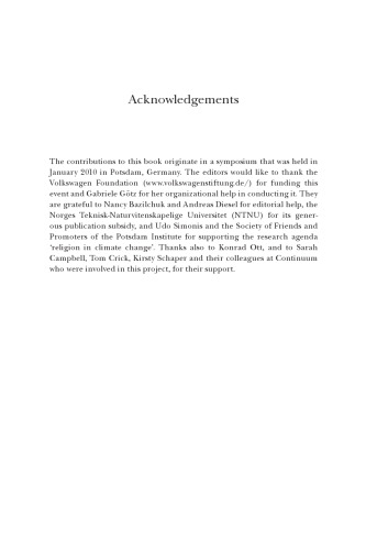 Religion in Environmental and Climate Change: Suffering, Values, Lifestyles