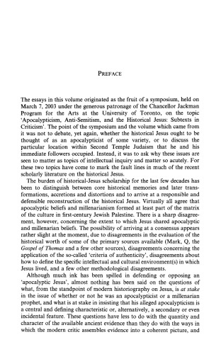 Apocalypticism, Anti-Semitism and the Historical Jesus: Subtexts in Criticism