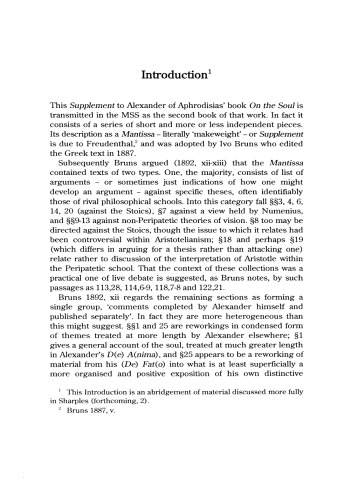 Alexander of Aphrodisias: Supplement to On the Soul