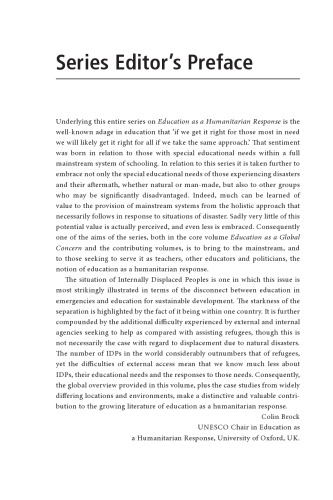 Education and Internally Displaced Persons: Education as Humanitarian Response