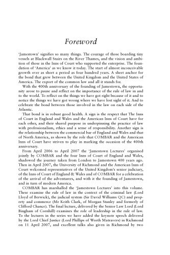 The Jamestown Lectures 2006–2007: The Rule of Law