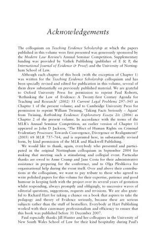 Innovations in Evidence and Proof: Integrating Theory, Research and Teaching