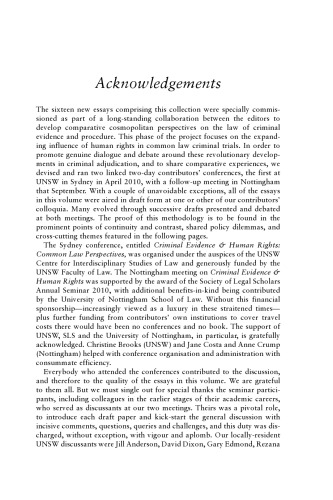 Criminal Evidence and Human Rights: Reimagining Common Law Procedural Traditions