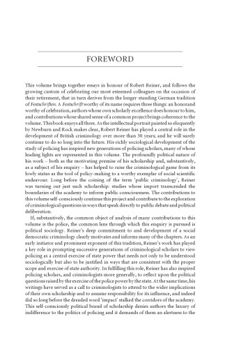 Policing Politics, Culture and Control: Essays in Honour of Robert Reiner