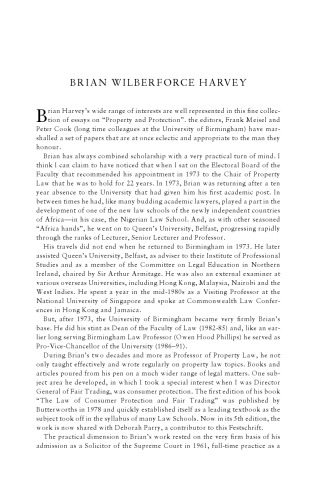 Property and Protection: Essays in Honour of Brian W. Harvey