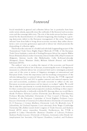 The Economic and Financial Crisis and Collective Labour Law in Europe