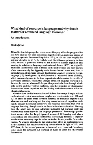 Advanced Language Learning: The Contribution of Halliday and Vygotsky