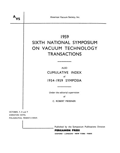 Vacuum Technology Transactions. Proceedings of the Sixth National Symposium