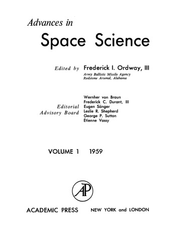Advances in Space Science. Volume 1