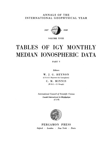 Tables of IGY Monthly Median Ionospheric Data