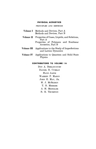 Physical Acoustics. Principles and Methods