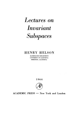 Lectures on Invariant Subspaces