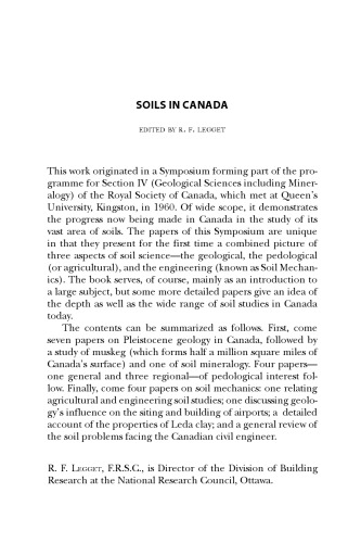 Soils in Canada: Geological, Pedological and Engineering Studies