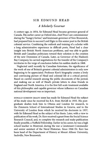 Sir Edmund Head: A Scholarly Governor