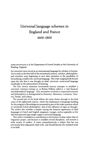 Universal language schemes in England and France 1600-1800