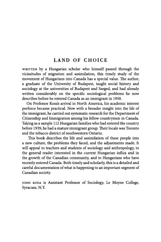 Land of Choice: The Hungarians in Canada