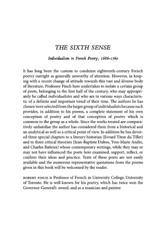The Sixth Sense: Individualism in French Poetry, 1686-1760