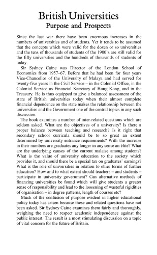 British Universities: Purpose and Prospects