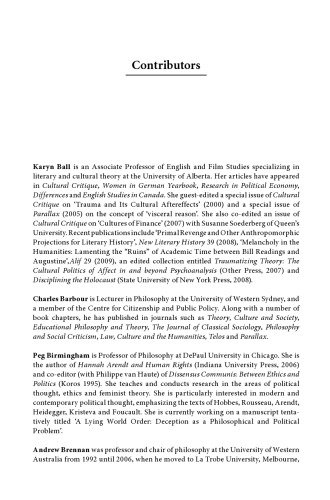 Action and Appearance: Ethics and the Politics of Writing in Hannah Arendt
