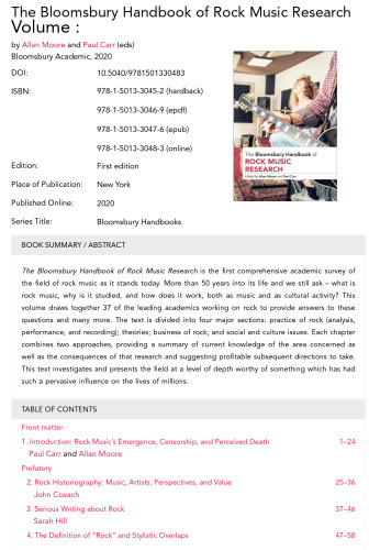 The Bloomsbury Handbook of Rock Music Research