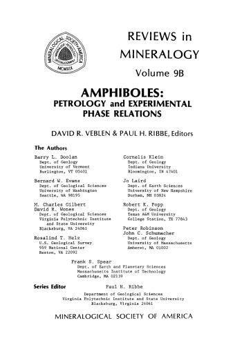 Amphiboles: Petrology and Experimental Phase Relations