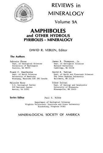 Amphiboles and Other Hydrous Pyriboles: Mineralogy