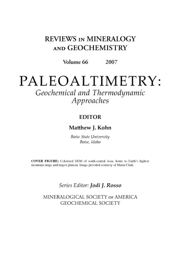 Paleoaltimetry: Geochemical and Thermodynamic Approaches