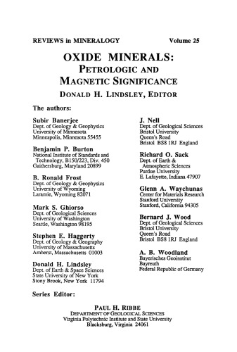 Oxide Minerals: Petrologic and Magnetic Significance