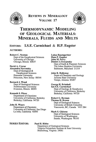 Thermodynamic Modeling of Geologic Materials: Minerals, Fluids, and Melts