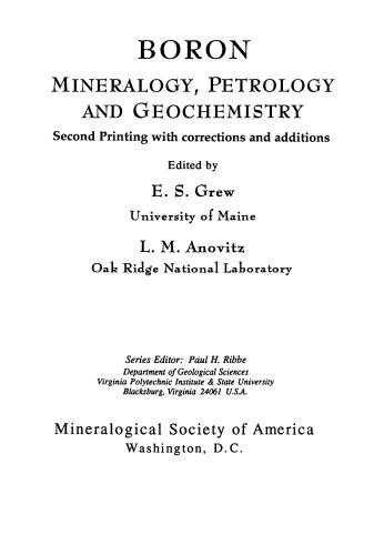 Boron: Mineralogy, Petrology, and Geochemistry