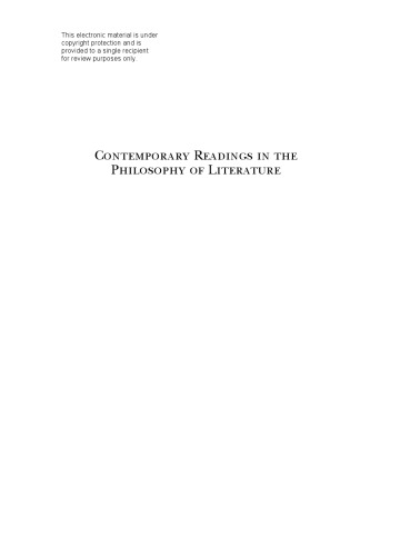 Contemporary Readings in the Philosophy of Literature: An Analytic Approach