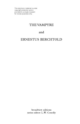 The Vampyre and Ernestus Berchtold or The Modern Eedipus