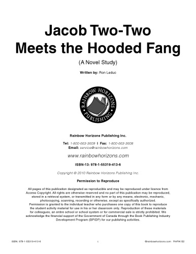 Jacob Two-Two Meets the Hooded Fang (Novel Study) Gr. 4-7