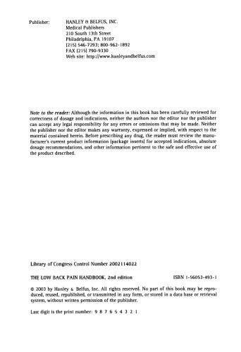 Low Back Pain Handbook. A Guide for the Practicing Clinician
