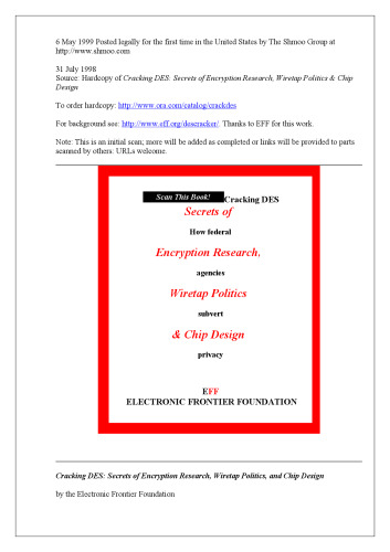 Cracking DES: Secrets of Encryption Research, Wiretap Politics & Chip Design