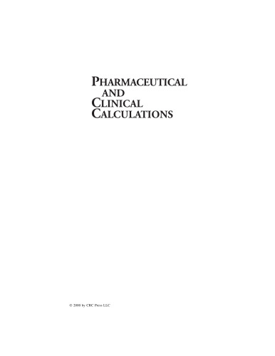 Pharmaceutical and Clinical Calculations